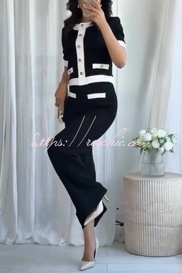 Fashion Contrast Color Knitted Stretch High Waist Casual Straight Pants