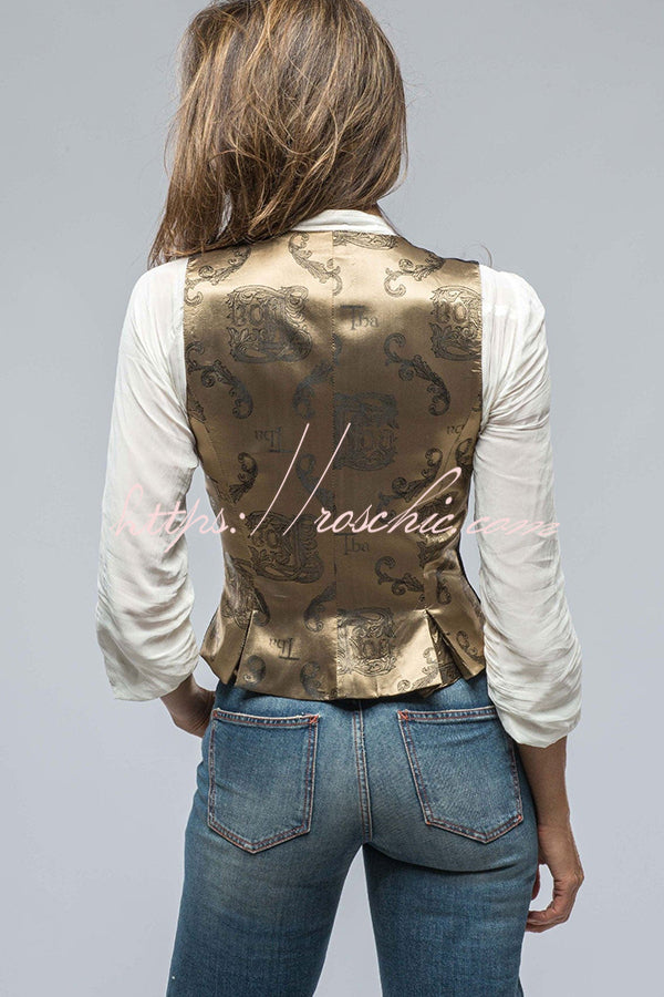 Retro Gold Velvet V-neck Sleeveless Vest