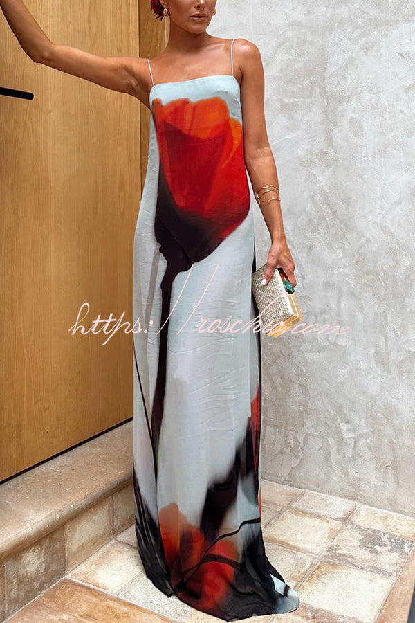 Seasonal Blooms Abstract Tulip Print Slip H-line Vacation Maxi Dress roschic Seasonal Blooms Abstract Tulip Print Slip H-line Vacation Maxi Dress roschic