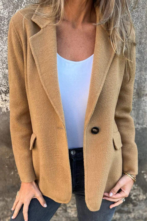 Solid Color Casual Wool Lapel Button Blazer