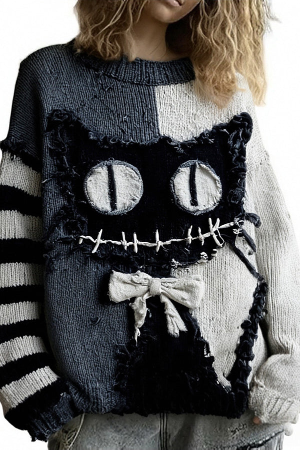 Halloween Casual Round Neck Long Sleeve Loose Knitted Sweater