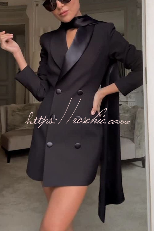 Eve Satin Lapel Draped Neckline Button Long Sleeve Blazer Mini Dress