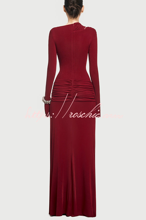 Stylish Long-sleeved Slim-fit Pleated Elegant Maxi Dress
