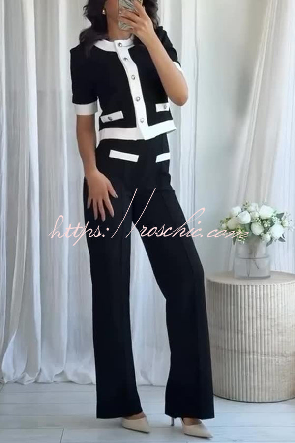Fashion Contrast Color Knitted Stretch High Waist Casual Straight Pants