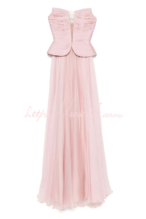 Fantasy Fairy Pleated Corset Chiffon Hem Strapless Maxi Dress