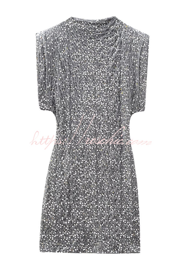 Fashionable Sequined Round Neck Sleeveless Slim-fit Mini Dress