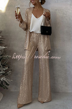 Party Scene Sequin High Rise Elastic Waist Wide Leg  Pants