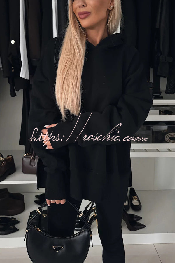 Fashion Loose Casual Hooded Long Sleeve Sweatshirt and Elastic Waist Leggings Set