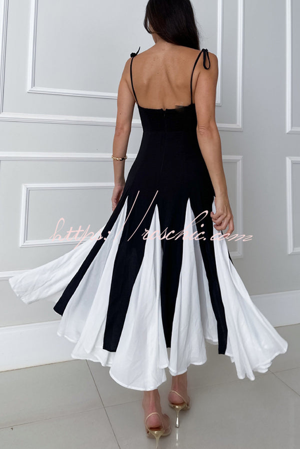 Christy Panelled Tulle Shoulder Tie-up Sweetheart Neck A-line Midi Dress