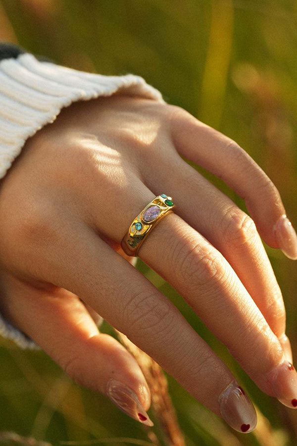 Multicolor Diamond-studded Stainless Steel Ring
