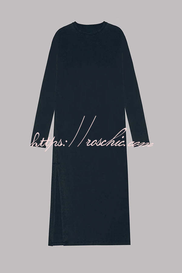 The Bedisse Cotton Blend Long Sleeve Relaxed Slit Midi Dress