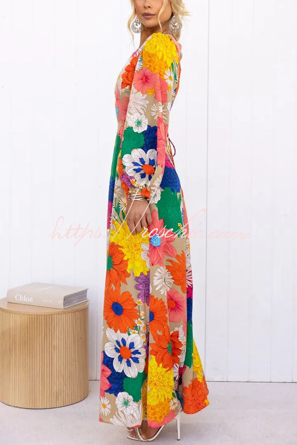 Bloom Forever Floral Print Cutout Elastic Waist Maxi Dress