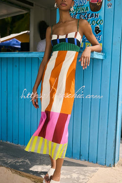 Beach Moment Linen Blend Unique Color Block Slip Maxi Dress, Multicolor / S Beach Moment Linen Blend Unique Color Block Slip Maxi Dress, Multicolor / S