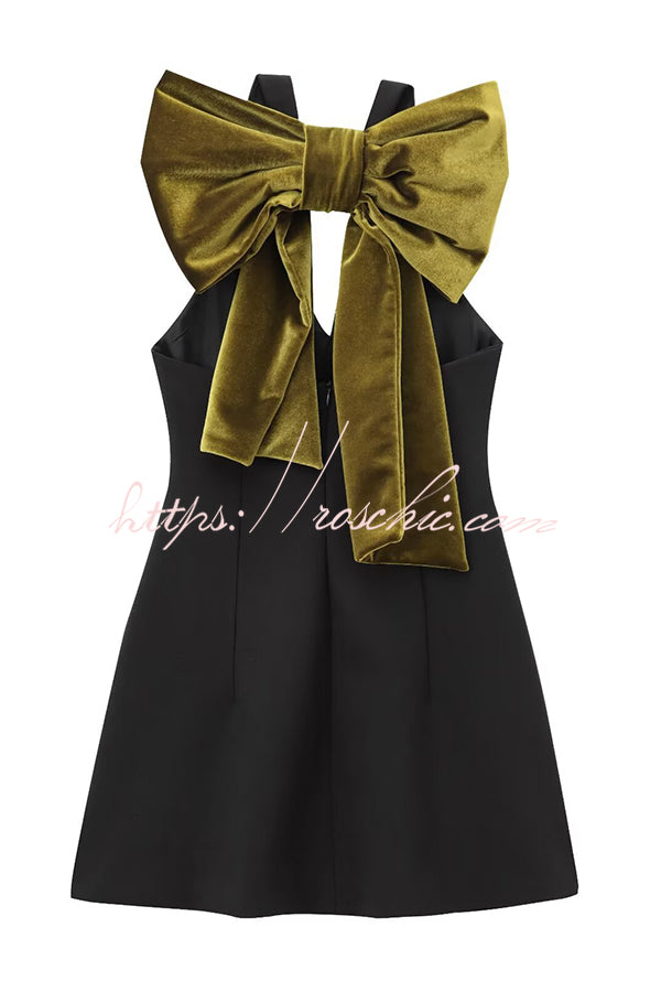 Sweet Party Contrast Back Velvet Bow Detail Mini Dress