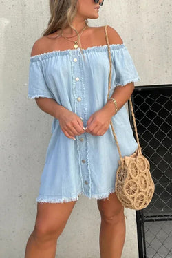 Fashionable One-shoulder Short-sleeved Loose Fringed Mini Dress roschic Fashionable One-shoulder Short-sleeved Loose Fringed Mini Dress roschic