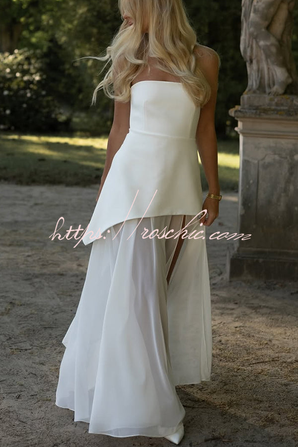 Monaco Off Shoulder Structured Top Chiffon Slit Hem Scarf Maxi Dress – roschic