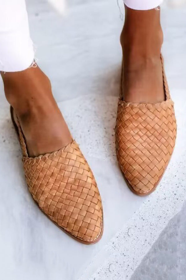 Casual Pointed Toe Woven Flat Sandals