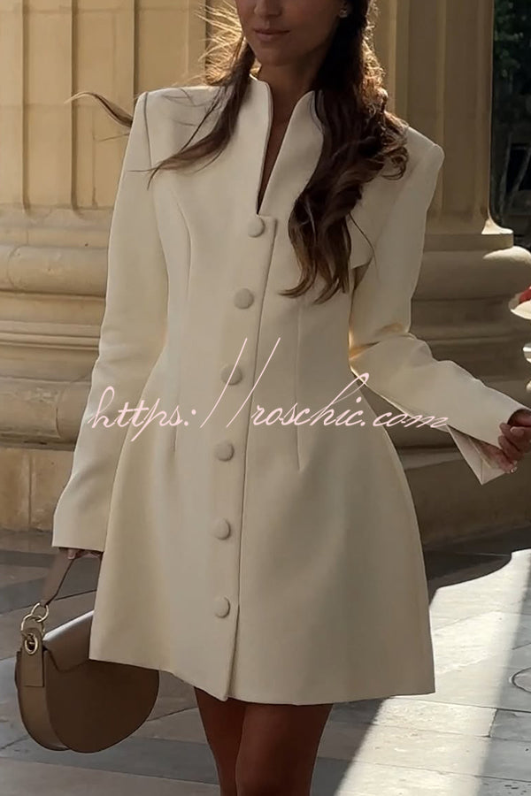 Solid Color Long-sleeved Slim-fit Button-down Casual Mini Dress