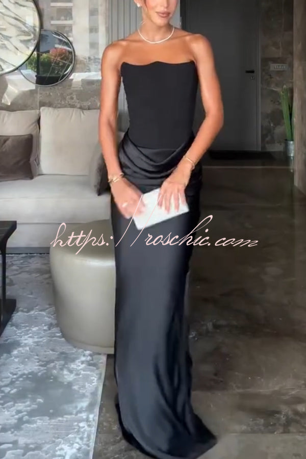 Attend The Gala Strapless Corset Satin Ruched Hip Drape Maxi Dress