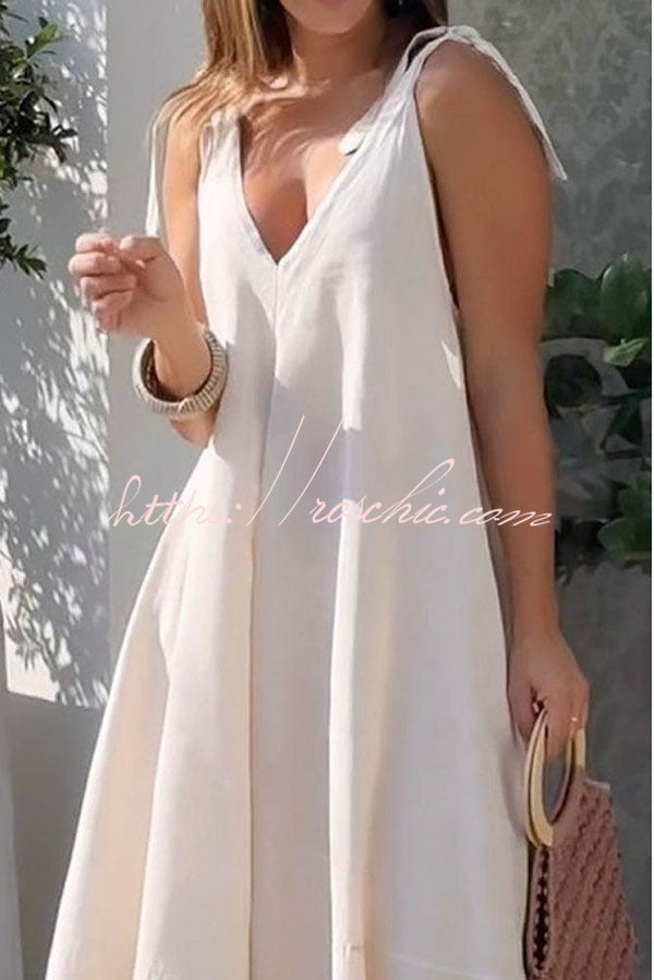 Solid Color Sleeveless V Neck Strappy Maxi Dress