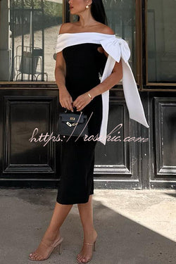 Elegant Evening Look One Shoulder Bandage Bow Stretch Midi Dress