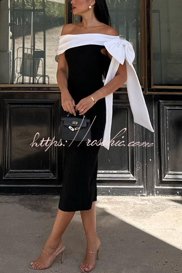 Elegant Evening Look One Shoulder Bandage Bow Stretch Midi Dress