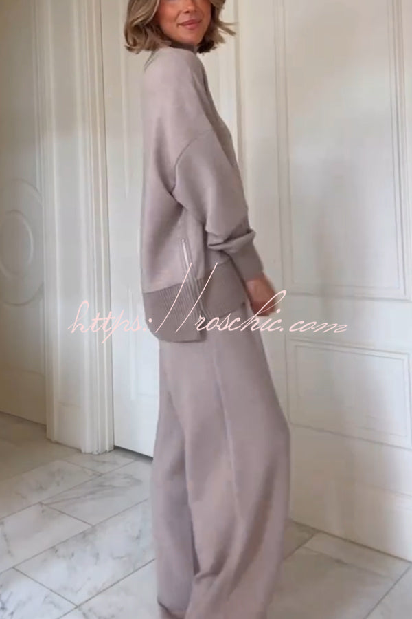 Berner High-Neck Long Sleeve Side Zipper Sweatshirt and Elastic Waist Pocketed Loose Pants Set
