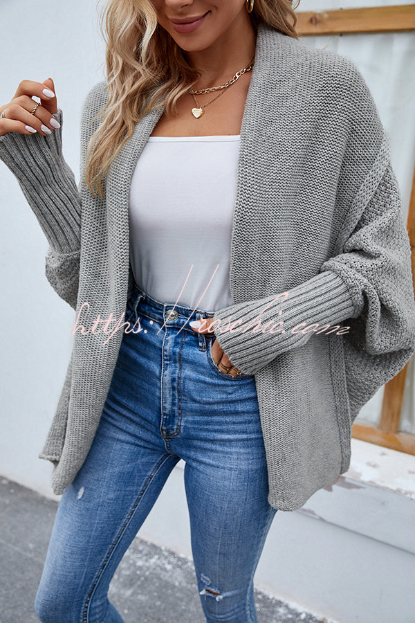 FIDOVIT Solid Round Neck Dolman Sleeve Cardigan