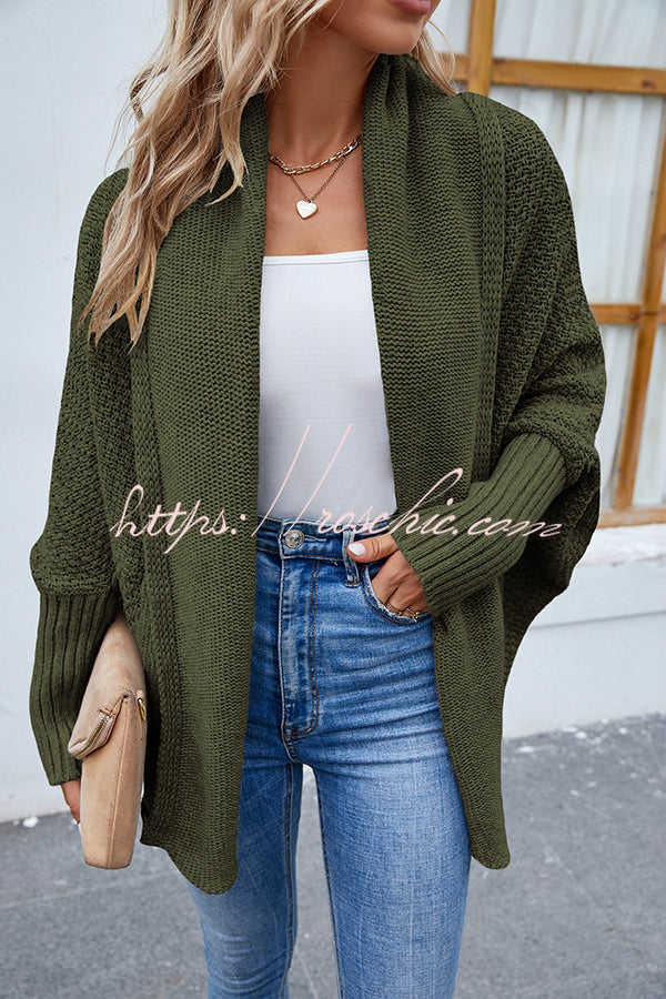 FIDOVIT Solid Round Neck Dolman Sleeve Cardigan