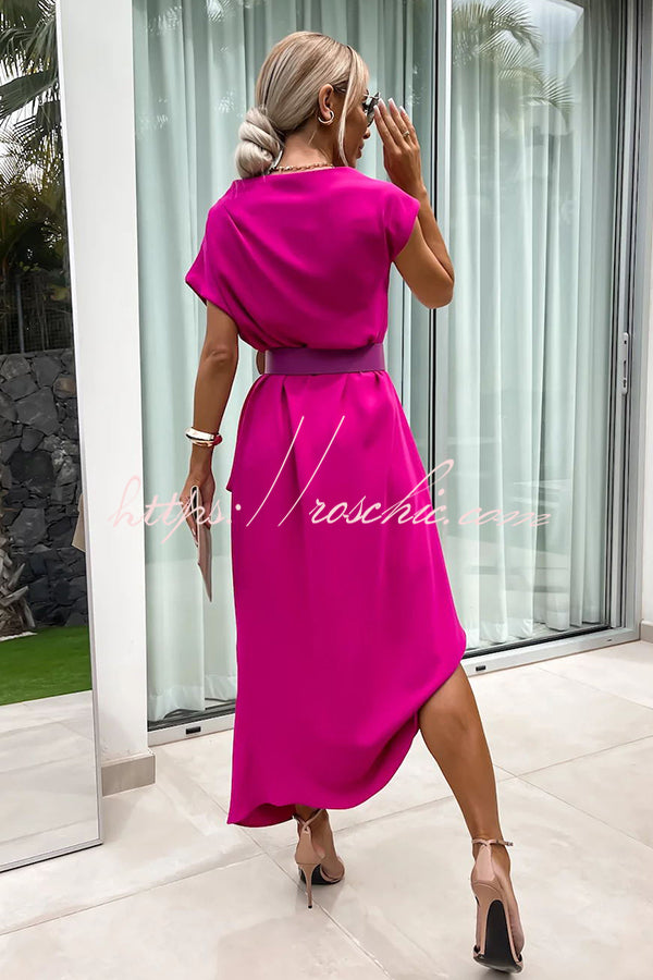 Extraordinary Cut Asymmetrical Short Sleeve  Loose Midi Dress