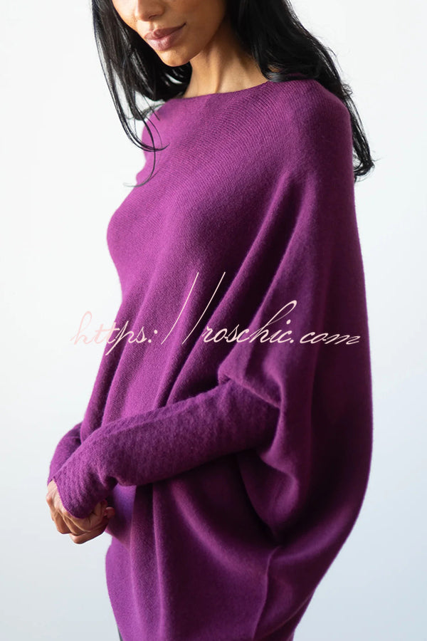 Solid Color Round Neck Long Sleeve Loose Knitted Sweater