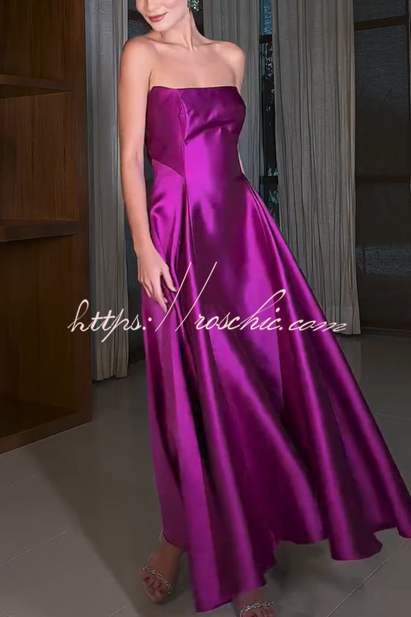 Cinderella's Dream Satin Square Off Shoulder Maxi Dress