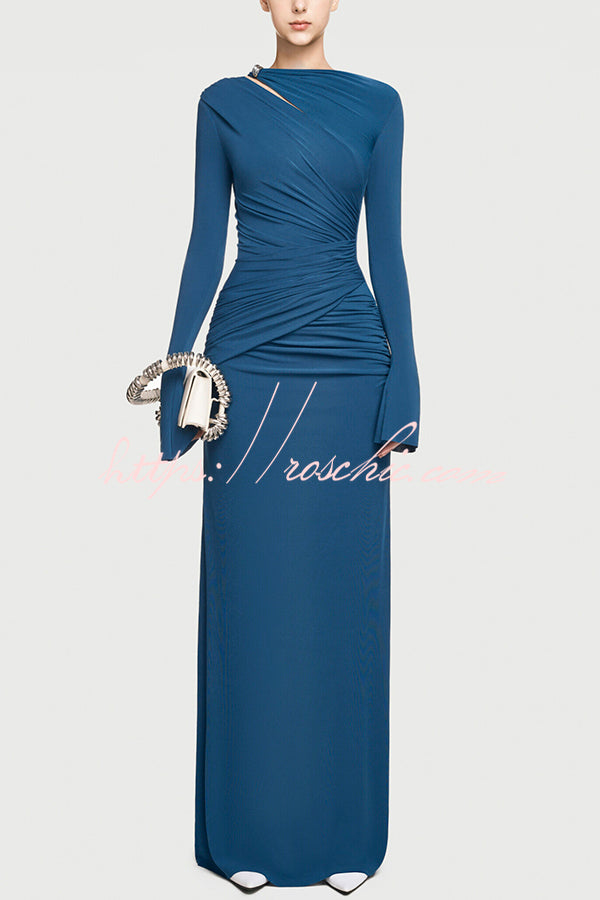 Stylish Long-sleeved Slim-fit Pleated Elegant Maxi Dress