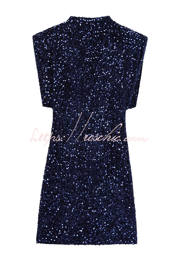 Fashionable Sequined Round Neck Sleeveless Slim-fit Mini Dress