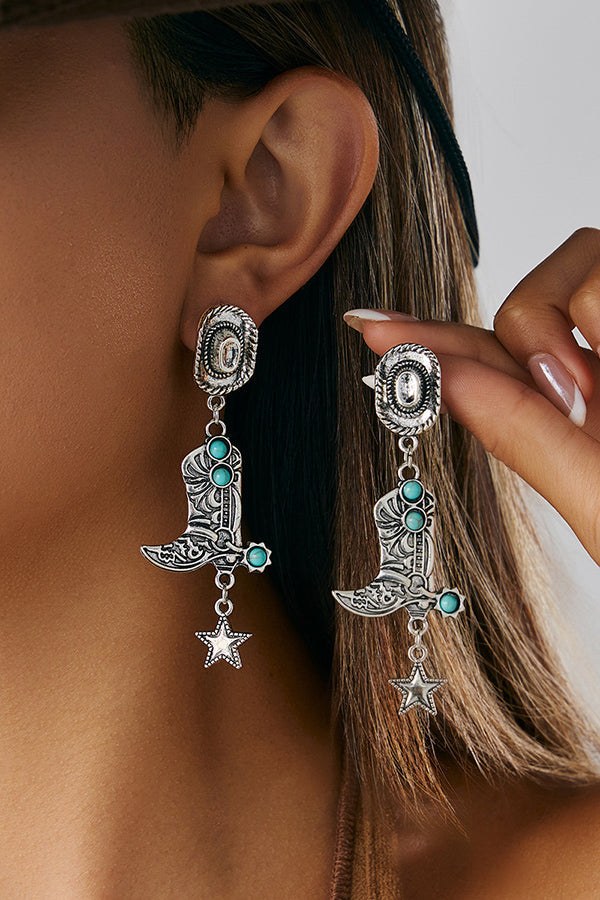 Western Cowboy Hat and Boots Pendant Earrings