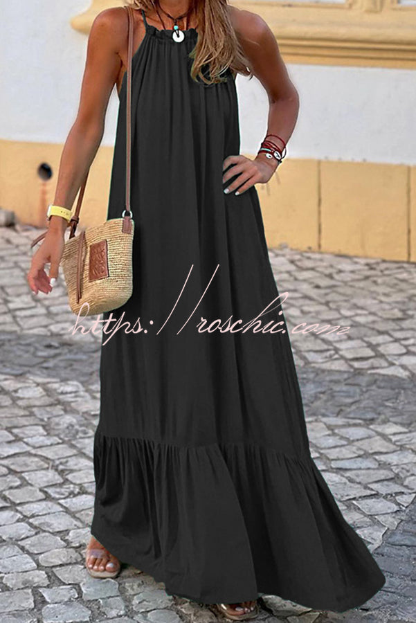 Summer Colors Elastic Neckline A-line Loose Maxi Dress