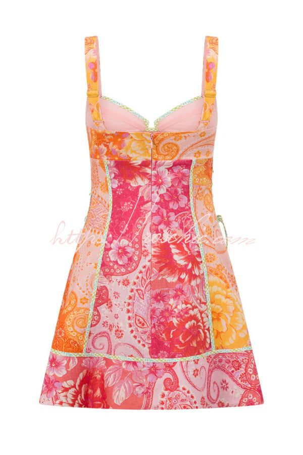 Sweet Floral Print Square Neck Suspender Slim-fit Mini Dress Sweet Floral Print Square Neck Suspender Slim-fit Mini Dress