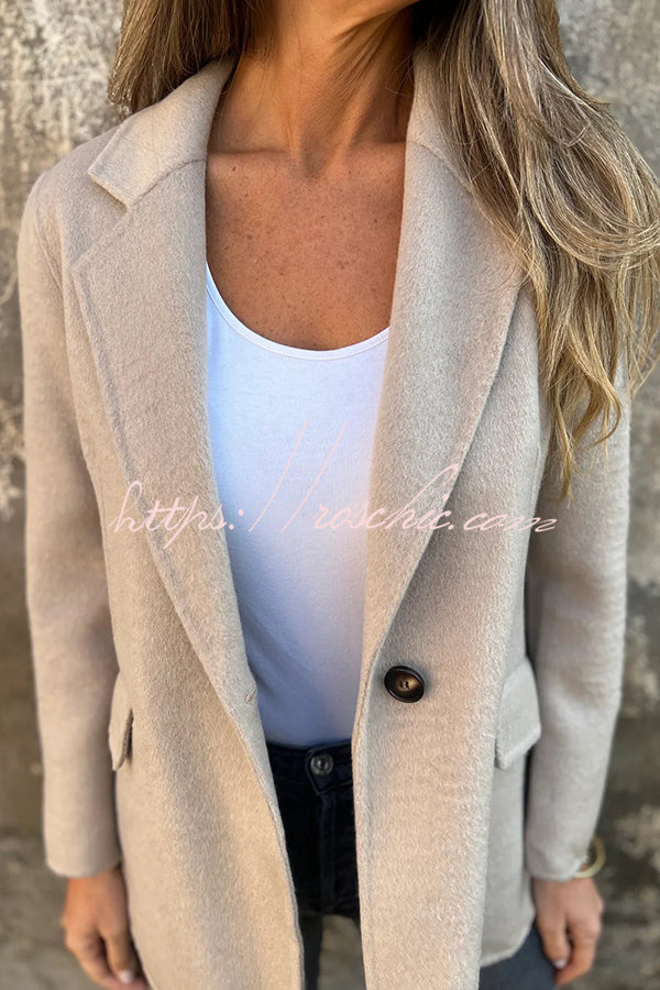 Daytime Perfection Faux Wool Lapel Button Relaxed Blazer