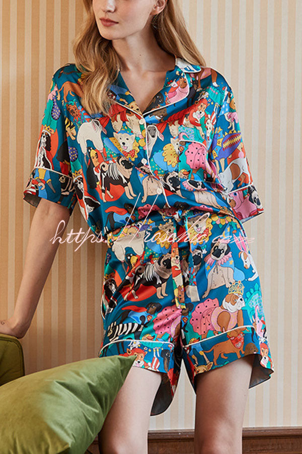 Halloween Dog Print Home Shorts Two-piece Set