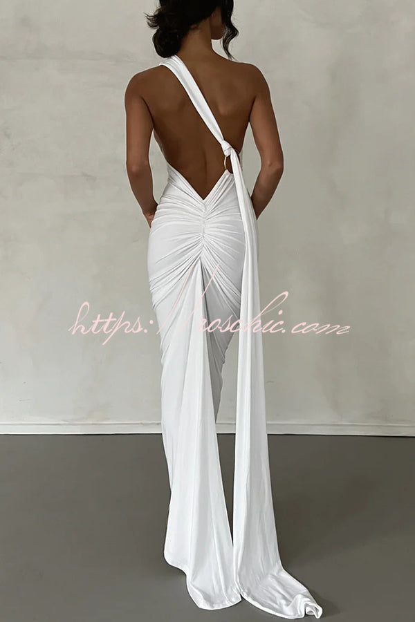 Sexy Backless Pleated Slim Solid Color Sleeveless Elegant Maxi Dress