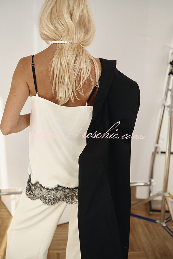 Versatile and Elegant Items Lace Petal Trim Cutout V-neck Slip Loose Tank