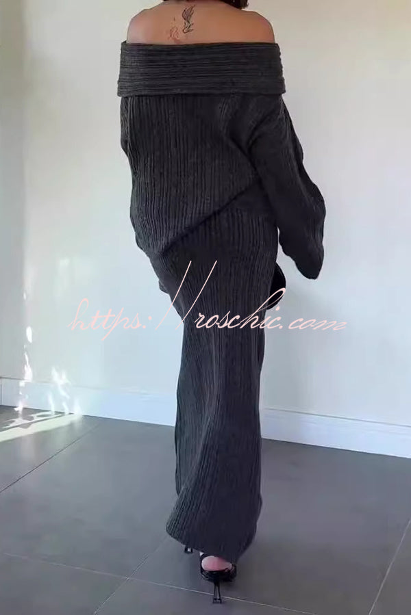 Luka Ribbed Knit Off Shoulder Long Sleeve Sweater and Stretch Maxi Skirt Set