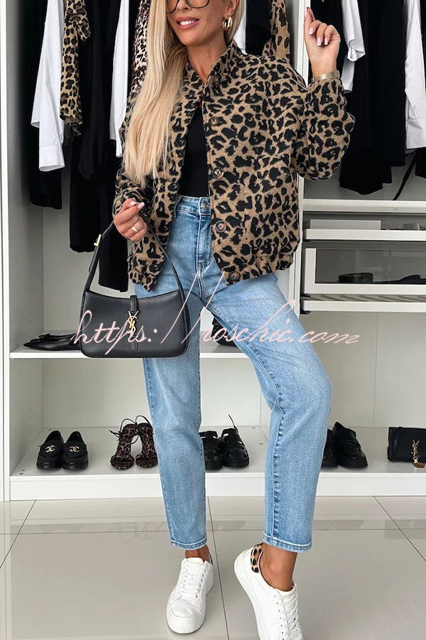 Leopard Print Loose Long-sleeved Pocket Casual Jacket