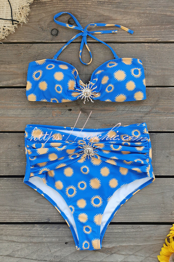 Sun Print Metal Embellishments Stretch Two-piece Bikini Swimsuit