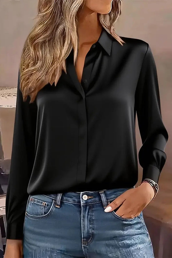 Solid Color Long-sleeved Button-down Casual Shirt
