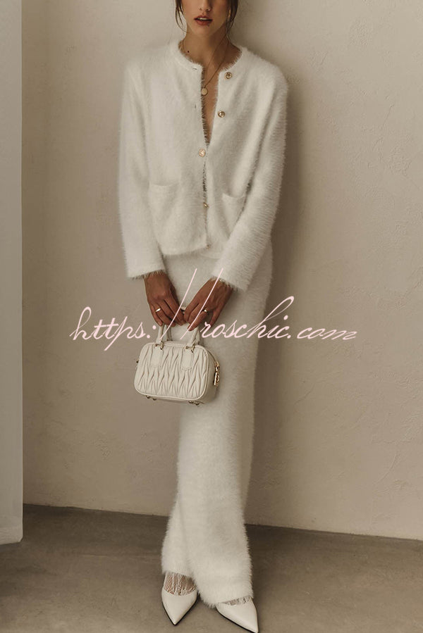 Solid Color Long-sleeved Button-pocket Knitted Jacket and Elegant Long Skirt Set