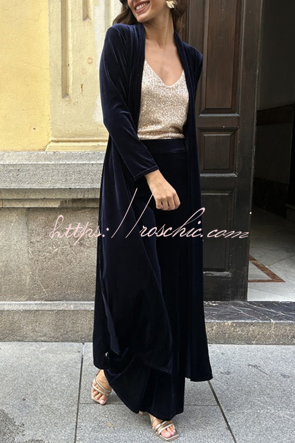 Rooice Velvet Stretch Waist Wide Leg Pants