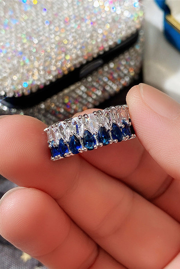 Light Luxury Double Row Drop Zircon Ring