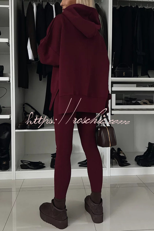 Fashion Loose Casual Hooded Long Sleeve Sweatshirt and Elastic Waist Leggings Set