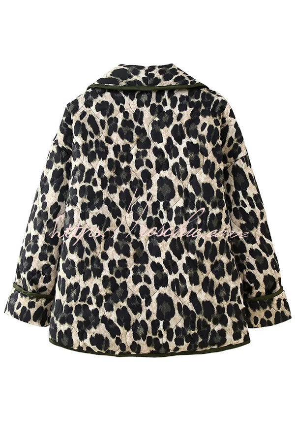 Leopard Print Loose Lapel Pocket Jacket